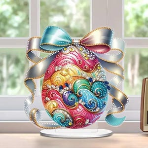 Kit de pintura de diamantes con forma de huevo de Pascua colorido: decoración de mesa de un solo lado para hacer tú mismo con diamantes de imitación, herramientas y soporte acrílico