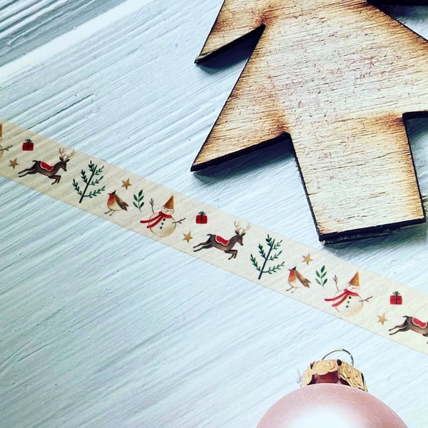 Leaping Reindeer, Big Snowmen and Birds With Hats and Gifts, Washi Tape Roll