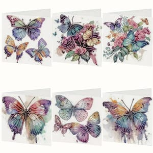 Mariposas de acuarela – Kit de tarjetas de felicitación DIY con pintura de diamantes, piedras de imitación, herramientas y sobres – Juego de 6 tarjetas
