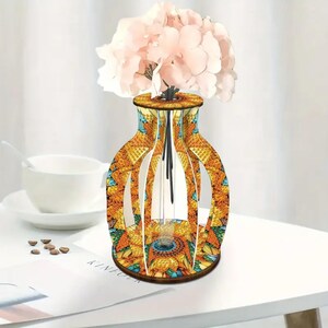 Goldene Sonnenblume Diamant Malerei Vase Kit - 3D Handwerk mit Reagenzglas - Doppelseitiger Tischschmuck mit Strasssteinen
