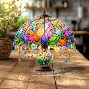 Kit de pintura con diamantes para lámpara de vitral: decoración de mesa DIY con diamantes de imitación y herramientas (una cara)