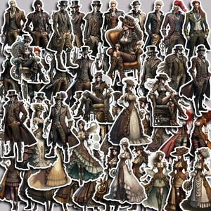 48 Futuristic Steampunk Decal Craft Stickers, Men And Women Dressed In Industrial Era Clothing