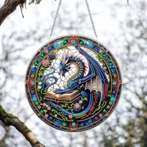 Kit de peinture diamant attrape-soleil Dragon livresques - Ensemble recto-verso à faire soi-même avec outils et strass