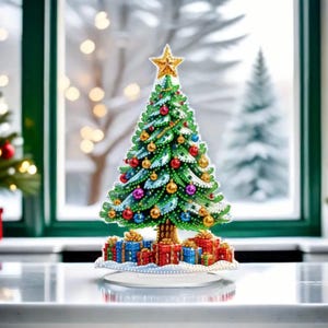 Kit de décoration pour sapin de Noël - Ensemble de décorations de table DIY 5D Diamond Painting avec outils et strass