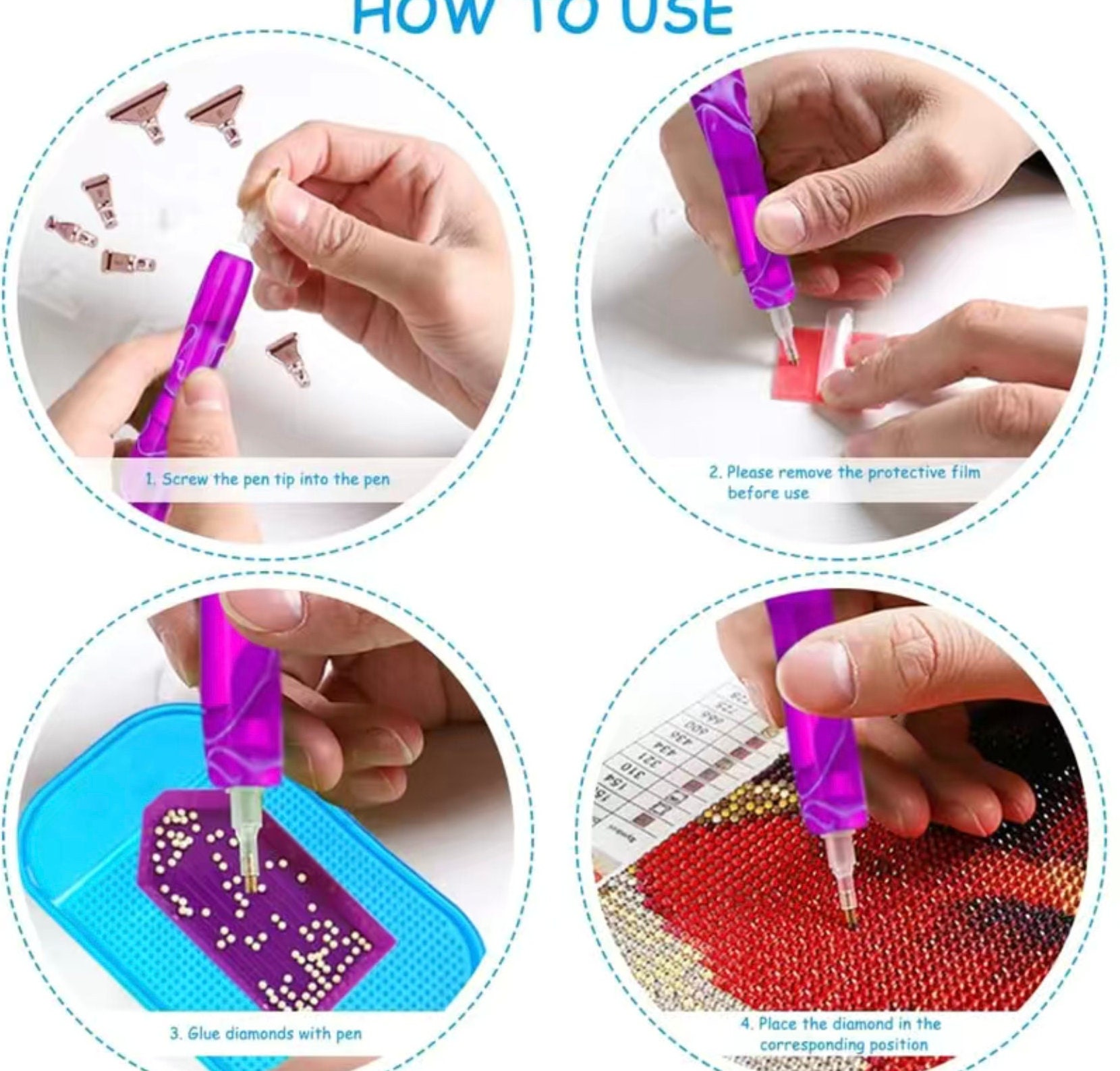 Kit Diamond Painting Completo - 10 Accessori Con Penna, Teste Di Ricambio, Vassoio E Argilla, Per Fai Da Te - Foto 8