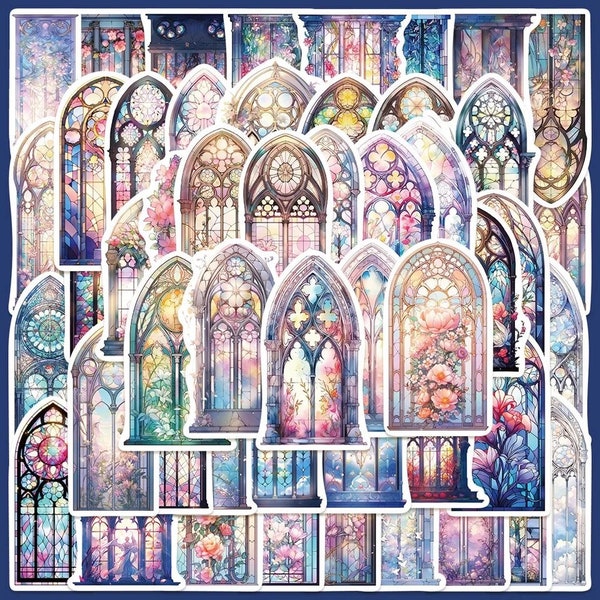 50 Dreamy Stained Glass Window Stickers In Soft Pastels, High Quality Decal Craft Stickers