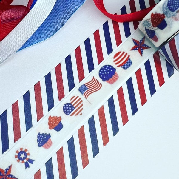 Patriotic Stripes, American Flag And Icons, Washi Tape Roll