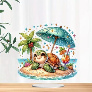 Sunny Beach Schildkröte DIY Diamant Malerei Set - Doppelseitiger Sommer Tischdeko – Strasssteine & Werkzeuge inklusive