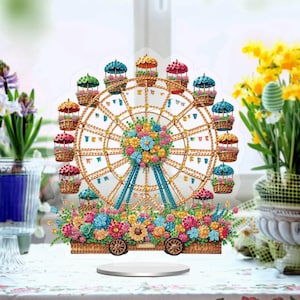 Floral Ferris Wheel DIY Diamond Painting Kit – Single Sided Table Decor with Rhinestones, Tools & Stand