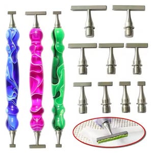 Thick Blue, Purple & Green Diamond Painting Pen Set with Thin Multi-Placers