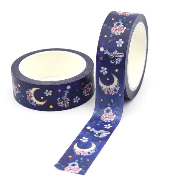 A Potent Night, Beautiful Moon And Drink Me potions, Gold Embossed Washi Tape Roll