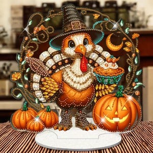 Thanksgiving-Truthahn-Tischdekoration - Doppelseitiges DIY-Diamantmalerei-Set mit Strasssteinen & Werkzeugen