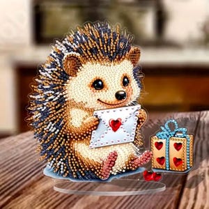 DIY Hedgehog with Love Letter - 5D Diamond Painting Tabletop Decor Kit with Tools & Rhinestones