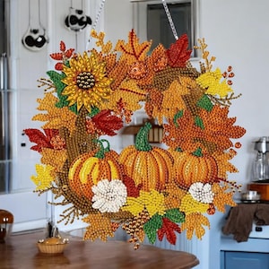 Crea tu propia hermosa corona de otoño, kit de pintura de diamantes 5D DIY, herramientas y diamantes de imitación incluidos