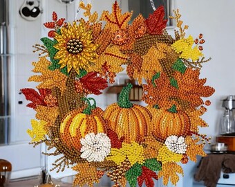 Create Your Own Beautiful Autumn Wreath, DIY 5D Diamond Painting Kit, Tools and Rhinestones Included