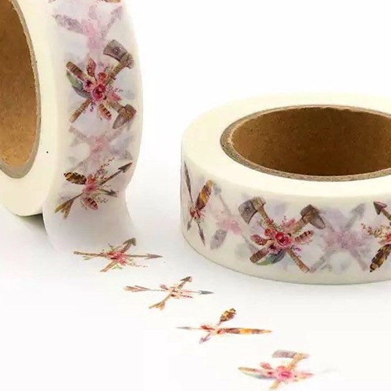 Washi Tape Natural Floral Crossed Arrows Sample Lengths Hatchets with Feathers