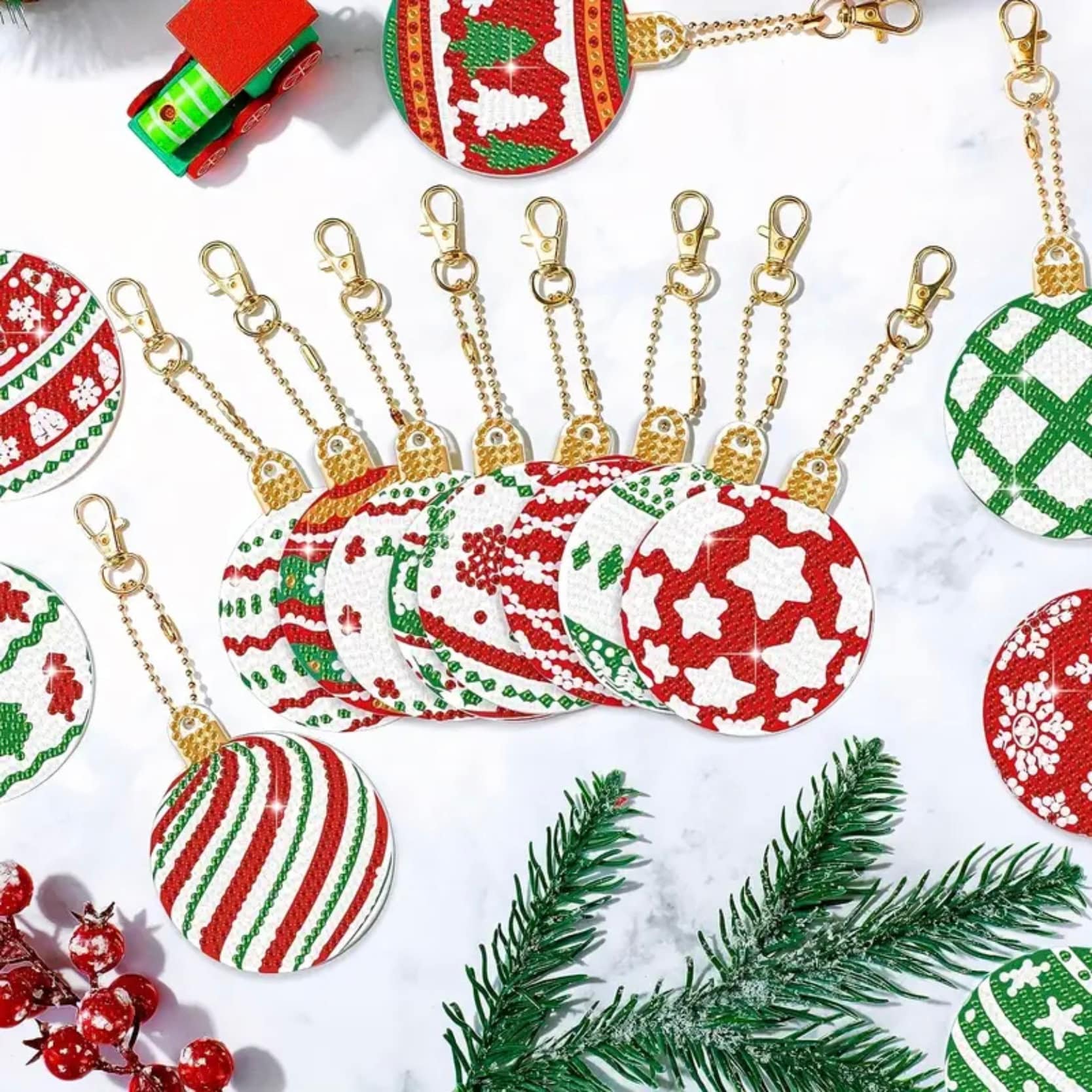 DIY 15 Large Double Sided Christmas Ornaments, 5D Diamond Painting  display picture 1