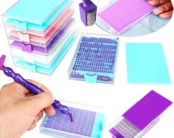 Diamond Painting Trays with Funnels, Multi Placer Tool & Secure Lid, White Storage Shelf