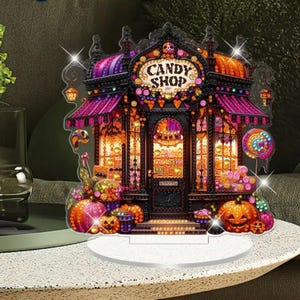 Trick or Treat Candy Storefront – DIY Diamond Painting Kit, Halloween Table Decor with Rhinestones & Tools