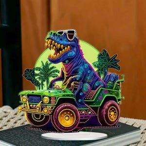 Dino cool dans un camion Safari - Kit de décoration de table DIY Diamond Painting