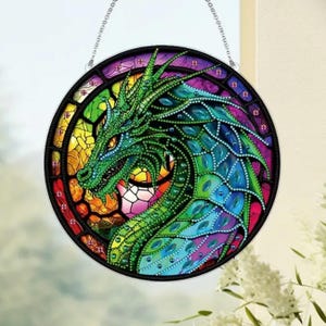 Mystischer Drache Sonnenfänger - Diamantmalerei Kit mit Strasssteinen & Werkzeugen, doppelseitiger hängender Fensterschmuck