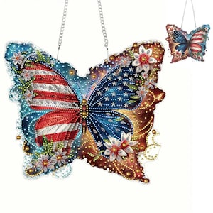 Doppelseitiger Vaterländischer Schmetterling Sun Catcher Diamant Malerei Kits Kit - Werkzeug & Strasssteine inklusive