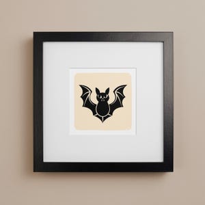Inky Cutout–Midcentury Modern Bat Art Print – 5x5 Minimalist Halloween Wall Art, Retro-Inspired Vampire Bat Illustration