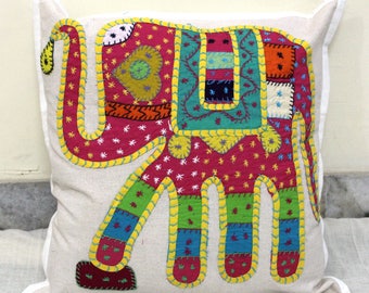 Cushion cover with elephant embroidery  work   , thread work,unique pillow cover,elephant pillow cover size 16*16 inch