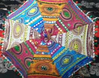 Handwork umbrella with Thread Embroidery,  Patch Work indian parasol ,decorative cotton sun umbrella ,mirror work ,wedding umbrella,gorgious
