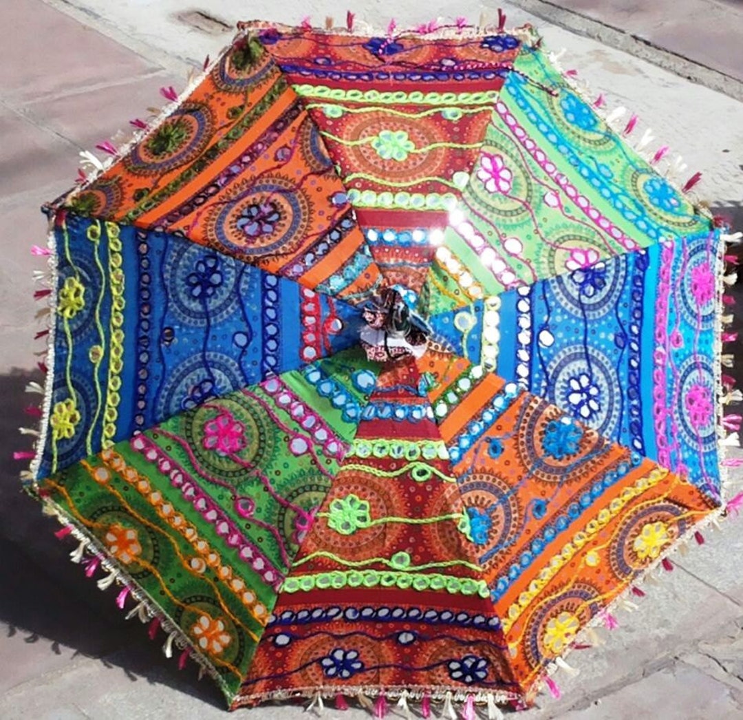 Handmade Cotton Fabric Umbrella With Embroidery Work Etsy