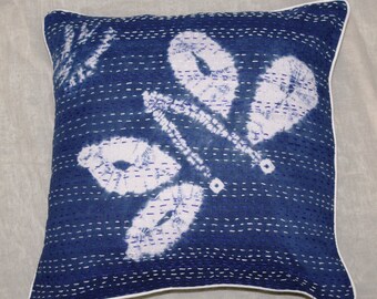 Cushion cover with kantha work  and butterfly look  , thread work,unique pillow cover,Kantha pillow cover,