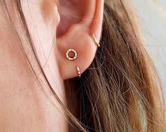 Solid gold earrings, tiny wire earrings, 14K gold earrings, real gold small earring, spiral earring, solid gold jewelry