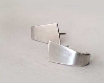 925 Silver geometric earrings, suspender earrings, j earrings, wide suspender earring, geometric studs, edgy earrings