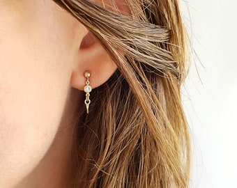 Solid gold earring, 14K gold dangle earrings, Real gold charm earrings, Dainty dangle earrings, CZ crystal earring, gift for women/daughter