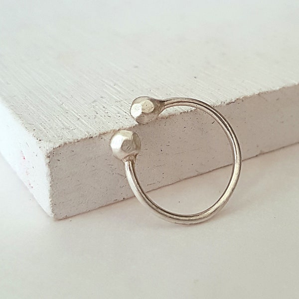 Silver Balls Ring, Double Balls Ring, Silver Open ring, Silver Cuff Ring, Adjustable Ring, Simple ring, One size ring