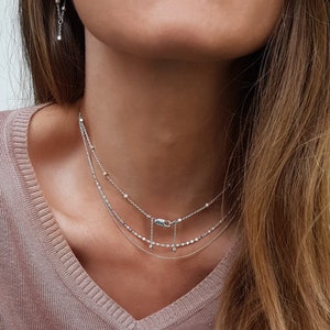 Delicate Beaded Satellite Chain, Dainty satellite necklace, Layering Necklace, Satellite choker, Simple layering necklace, bridesmaid gifts image 2