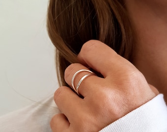 Double band ring, open silver ring, delicate ring, dainty ring gift for her, gift for girlfriend ring