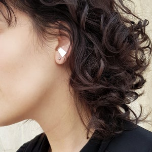 Silver geometric earrings, suspender earrings, j earrings, wide suspender earring, geometric studs, edgy earrings image 1