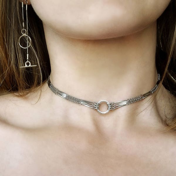 Collier multi-chaîne, collier choker d’argent, chaîne de choker d’argent, choker élégant, choker de festival, collier choker large, cadeau d’anniversaire