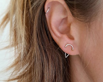 Double piercing earring, double sided earring, ear jacket earring, two hole minimalist earring, single earring, sleeper earrings