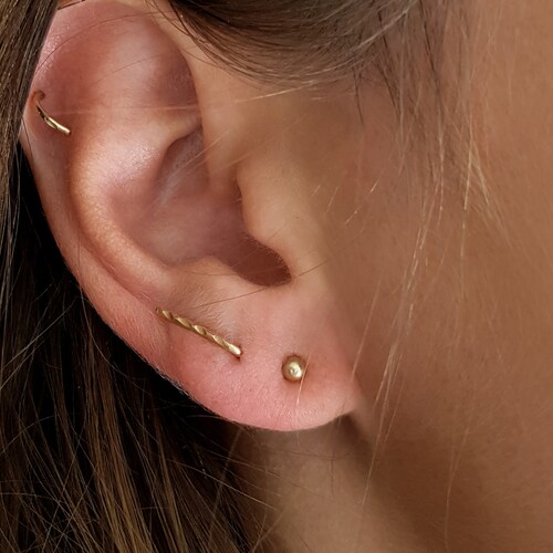 14K Solid Gold Tiny Folded Circle Stud Earrings Geometric Etsy