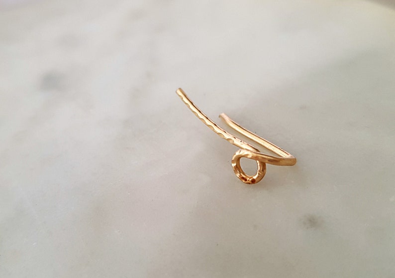 14 K Gold Ear Climber, Dainty Ear Crawler, Ear Cuff, Hammered ear climber, Minimalist Earrings, Ear Climbers, Real Gold Earrings image 1