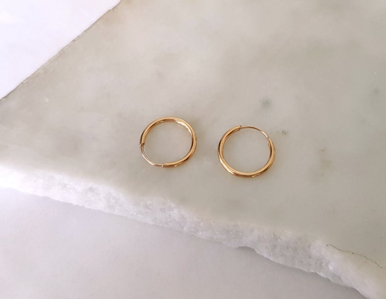 14 K Gold Hexagon Earrings, Solid Gold hoop earrings, Geometric Earrings, Hexagon small hoops, Minimalist Earrings, Casual hoops image 5