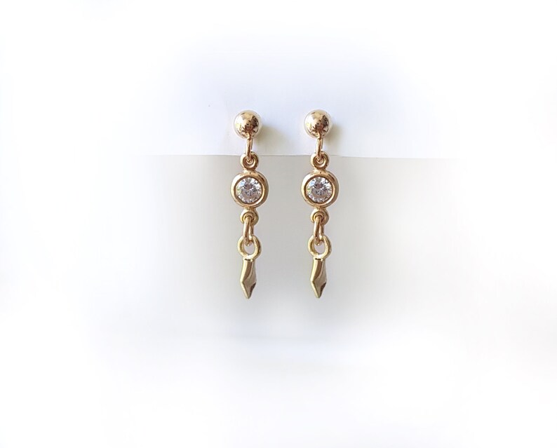 Solid gold earring 14K gold dangle earrings Real gold charm Etsy