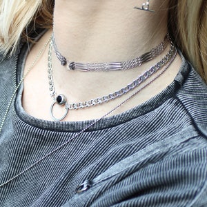 Multi chain necklace, Silver choker necklace, silver choker chain, elegant choker, festival choker, wide choker necklace, birthday gift zdjęcie 3