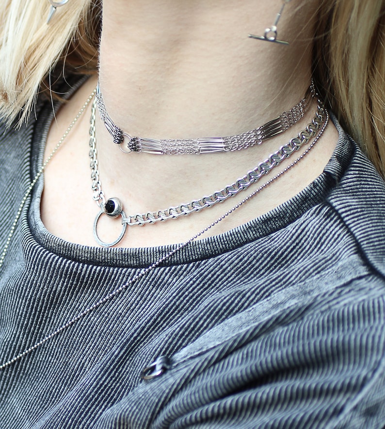 Multi chain necklace, Silver choker necklace, silver choker chain, elegant choker, festival choker, wide choker necklace, birthday gift zdjęcie 3