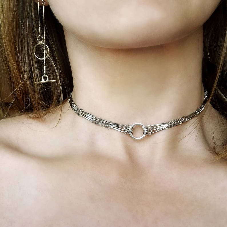 Multi chain necklace, Silver choker necklace, silver choker chain, elegant choker, festival choker, wide choker necklace, birthday gift zdjęcie 1