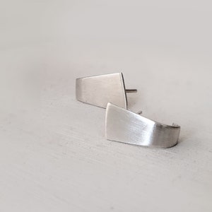 Silver geometric earrings, suspender earrings, j earrings, wide suspender earring, geometric studs, edgy earrings image 4