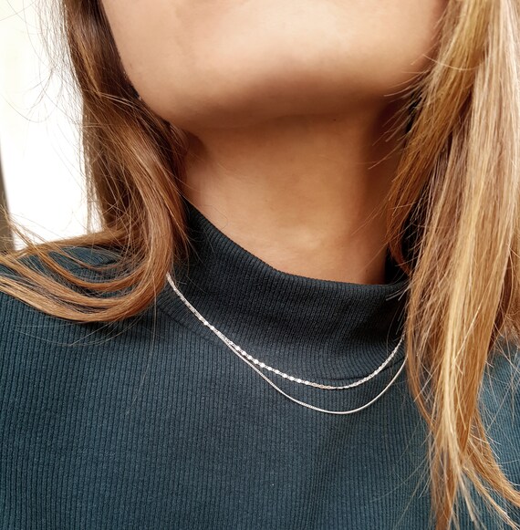 Double Chain Necklace Silver Layered 