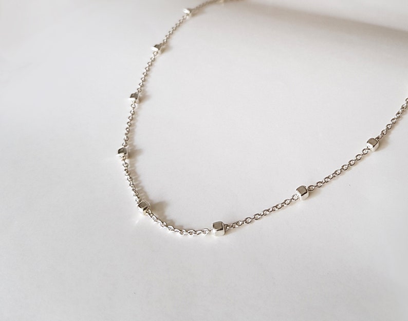 Delicate Beaded Satellite Chain, Dainty satellite necklace, Layering Necklace, Satellite choker, Simple layering necklace, bridesmaid gifts image 4